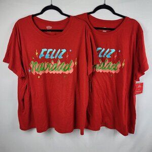 Wondershop Lot Of 2 Feliz Navidad T-Shirts Red Women's 2X Christmas NWT‎